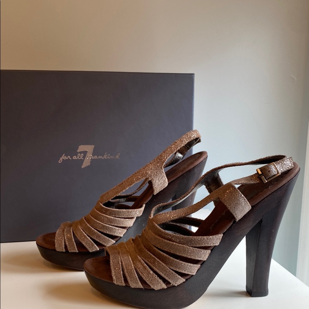 7 For All Mankind Tart Taupe Heeled Sandals